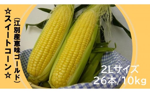 先行予約 スイートコーン（恵味ゴールド）２Lサイズ26本入り 10kg 2025年夏発送！