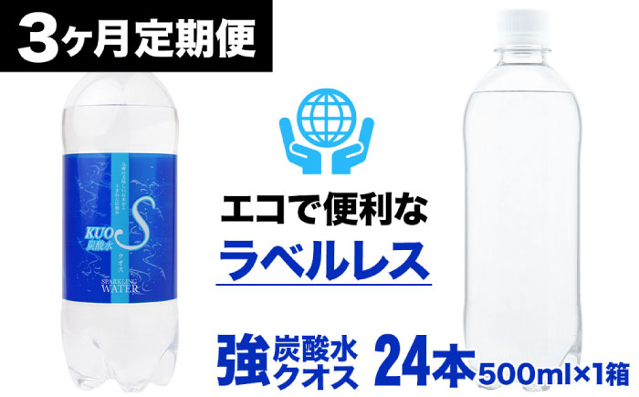 
            【全3回定期便】強炭酸水クオス プレーン ラベルレス 500ml×24本 日田市 / 株式会社OTOGINO [AREF058]
          