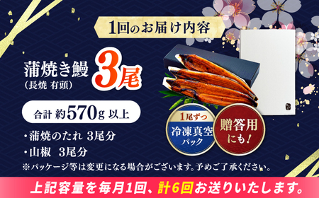 【6回定期便】 極上国産うなぎ四万十桜 蒲焼き3尾 たっぷり大サイズ / 国産 高知 四万十 うなぎ ウナギ 鰻 蒲焼き うな重 惣菜 贅沢 【有限会社もりた】[ATHE010]