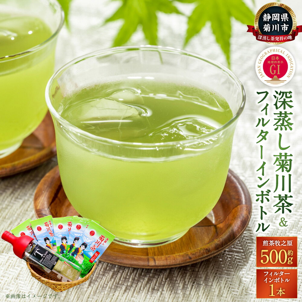 【ふるさと納税】深蒸し菊川茶 と フィルターインボトル セット 100g×5袋 計500g 深蒸し茶 深蒸し 煎茶牧之原 煎茶 お茶 日本茶 緑茶 茶 ボトル付き フィルター付きボトル 静岡県産 静岡県 菊川市 送料無料