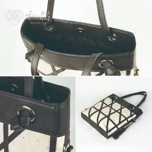 【和然WASHIKA】幾何学模様ショルダーバッグ 美濃の手漉き和紙×本革 カラー：オリーブ