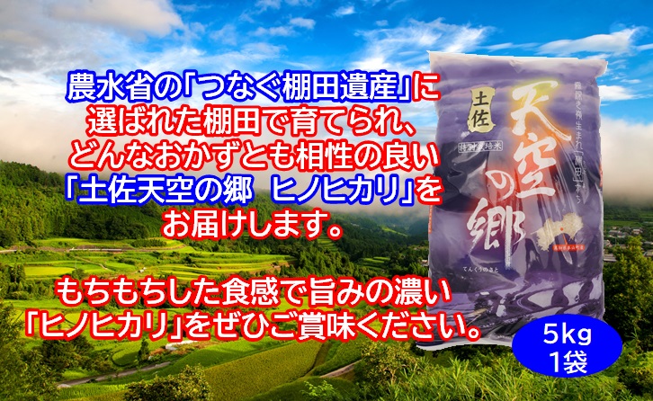 【新米予約】農林水産省の「つなぐ棚田遺産」に選ばれた棚田で育てられた棚田米　土佐天空の郷　ヒノヒカリ　5kg
