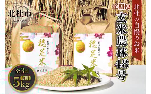 【令和7年度米3ヵ月定期便】玄米農林48号 5kg×3回   米 【定期便】 3ヵ月定期便 計3回お届け 令和7年度米 農林48号 5kg 玄米 自慢のお米 八ヶ岳 山梨県 北杜市 仕送りギフト