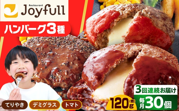 【全3回定期便】【福岡工場直送】ジョイフル ハンバーグ スペシャル 詰め合わせ 3種 30個セット 【2025年5月中旬以降順次発送】《築上町》【株式会社　ジョイフル】[ABAA042]