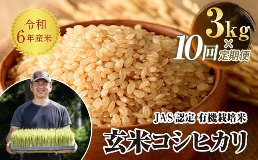 
＜定期便10ヶ月＞【先行予約】令和6年産米 JAS認定 有機栽培米 西会津産米 コシヒカリ 玄米 3kg 米 お米 おこめ ご飯 ごはん 福島県 西会津町 F4D-0920
