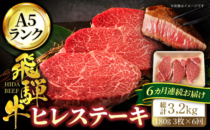 
【6回定期便】＜A5ランク＞飛騨牛ヒレステーキ180g×3枚 計540g 総計3.24kg【有限会社マルゴー】 ヒレ 和牛 国産 [MBE044]
