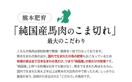 希少な純国産【熊本肥育】/2年連続農林水産大臣賞受賞の絶品馬肉★生食OK★馬肉のこま切れ400g【200g×2セット】タレ付き《30日以内に出荷予定(土日祝除く)》