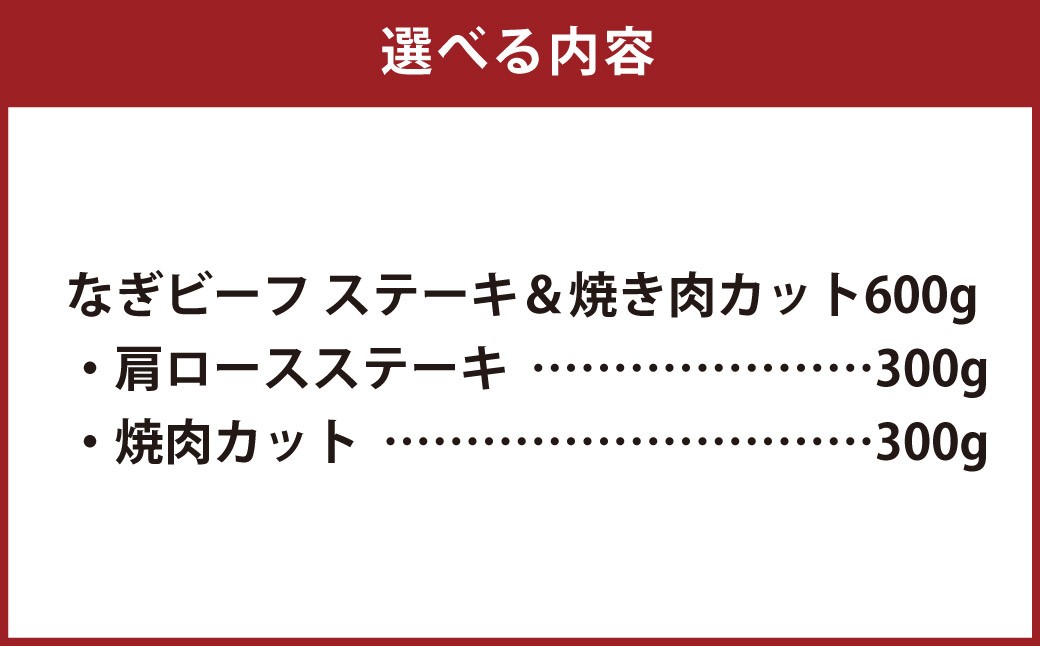 なぎビーフ：ステーキ300g & 焼肉カット300g 計600g