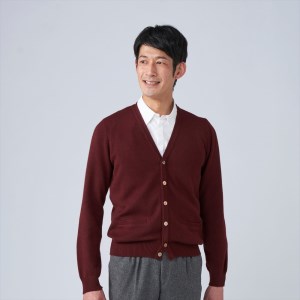 日本製 カシミヤ100% カーディガン ワイン 2Lサイズ [2644]
