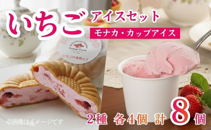 
            いちごのアイスセット 2種 計8個 もなか カップアイス いちご 苺 イチゴ いちごアイス アイス アイスクリーム カップアイス モナカアイス もなか 最中 モナカ スイーツ デザート 氷菓子 ジェラート 京都府 ふるさと納税 京都 八幡 八幡市 上杉農園
          