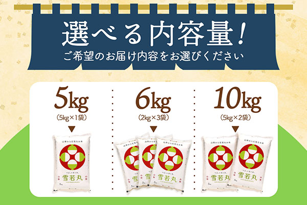 ＜11月中旬発送＞山形米6か月定期便！雪若丸 10kg（入金期限：2025.10.25） 11月中旬発送 10kg(5kg×2袋)