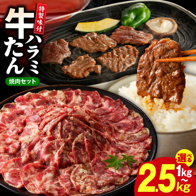 【ふるさと納税】牛タン＆牛ハラミ 1kg / 2.5kg 焼肉セット 発送時期が選べる ねぎ塩 成型牛たん ハラミ 牛肉 焼肉用 BBQ 薄切り スライス 訳あり サイズ不揃い 柔らかい 小分け 冷凍 簡単調理 秘伝のたれ タレ漬け 大阪府 泉佐野市 送料無料 肉の泉佐野