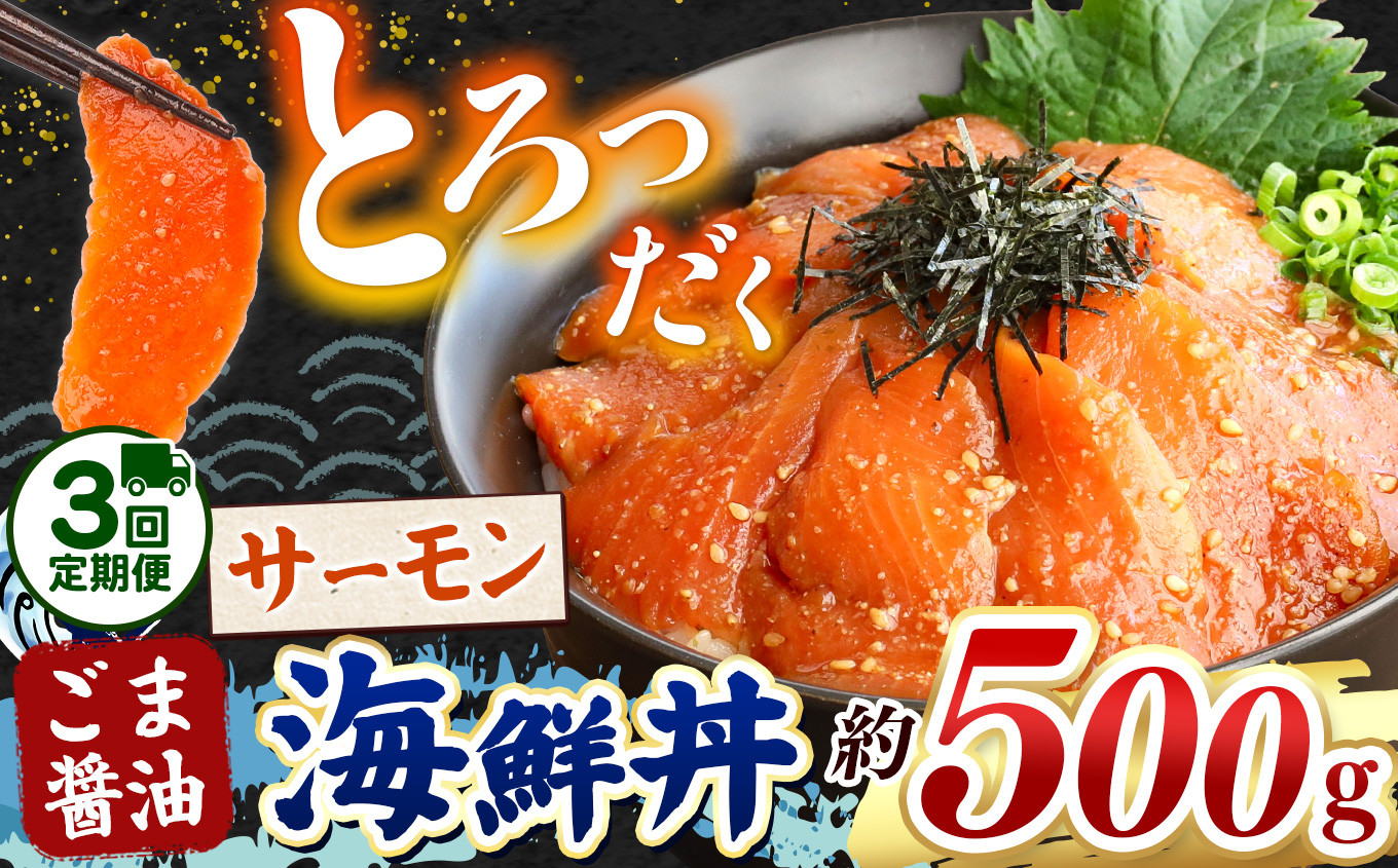 
            【 定期便3回 】"とろだく” ごま醤油 海鮮丼 サーモン  約 500g | 熊本県 和水町 くまもと なごみ 魚 海鮮 肥後 海鮮丼 スライス 冷凍 漬け さかな 漬け丼 小分け 数量限定 人気 熊本県 熊本
          