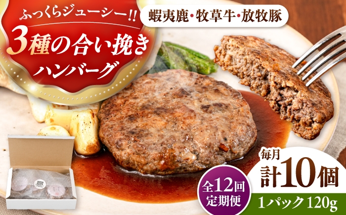 
                  【全12回定期便】【蝦夷鹿×牧草牛×放牧豚】ハンバーグ 10個《厚真町》【GOODGOOD株式会社】 ハンバーグ 鹿肉 牛肉 豚肉 ジビエ 小分け 冷凍配送 北海道 [AXBP033]
                
