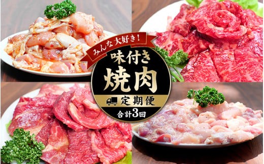 みんな大好き！味付き焼肉定期便【合計3回】 / 肉 牛肉 牛 鶏肉 小分け 味 焼き肉 焼肉【tkb148】