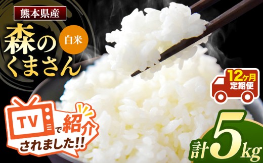 【 令和7年産 】【定期便12回】 熊本県産 森のくまさん 白米 5kg | 小分け 5kg × 1袋  熊本県産 こめ 米 白米 ごはん 銘柄米 ブランド米 単一米 人気 日本遺産 菊池川流域 こめ作り ごはん ふるさと納税 返礼品