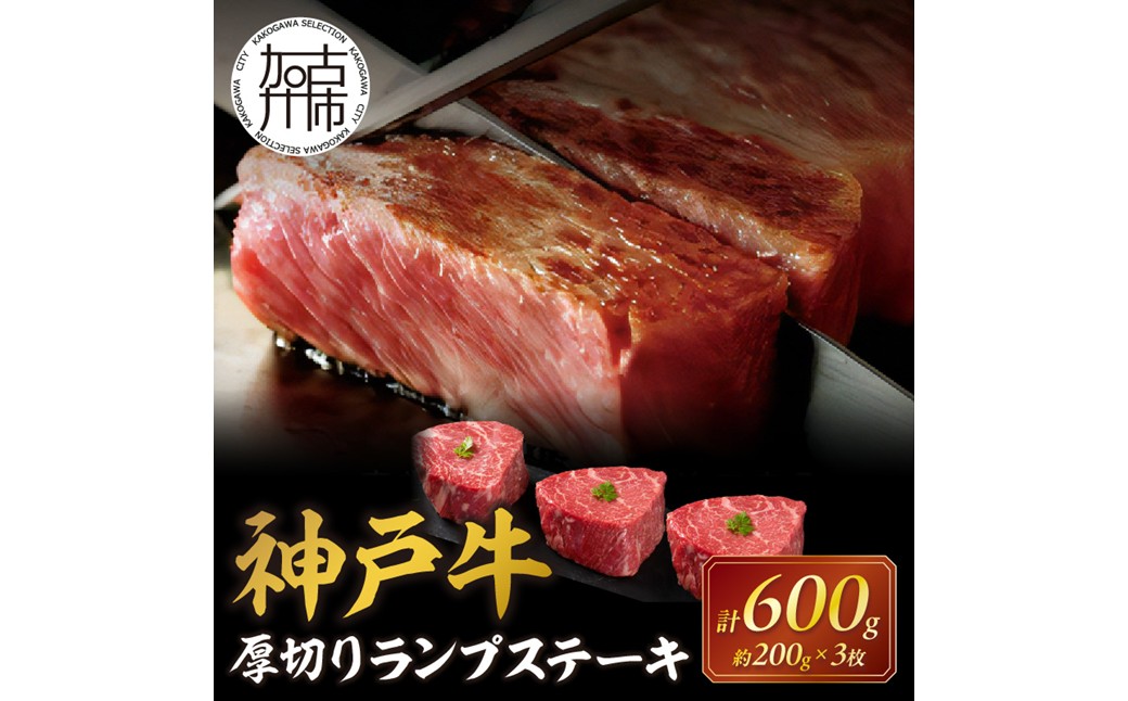 神戸牛厚切りランプステーキ 200g×3枚《 肉 牛肉 牛 神戸牛 国産牛 ランプ ステーキ ステーキ肉 厚切り 厚切りカット プレゼント おすすめ 美味しい 返礼品》【2404A00115】