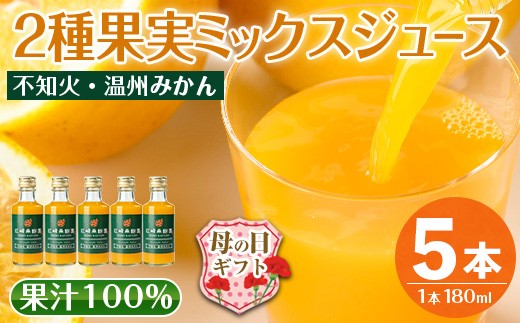 
                  i990-B-m 【母の日ギフト】2種果実ミックスジュース(180ml×5本) 飲料 ジュース みかん 蜜柑 果汁 100% 不知火 温州みかん 無着色 無香料 ストレートジュース 安心安全 母の日 プレゼント ギフト 贈答 【江崎果樹園】
                