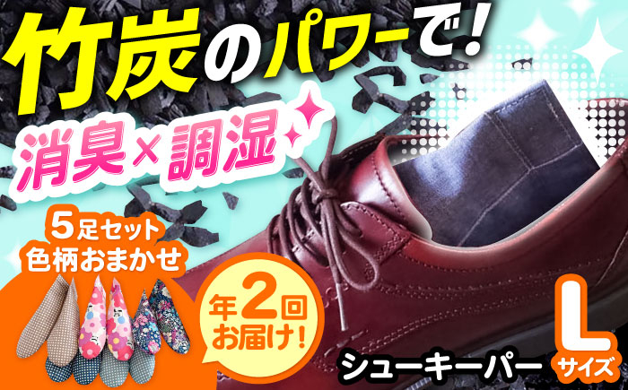 
                  【全2回定期便】色柄おまかせシューキーパーL（ラージ）5足セット×2 間伐 贈答 ギフト 取り寄せ 大阪 大阪府高槻市/チャコールファーム [AOBM010] 消臭 調湿 長持ち おすすめ 人気
                