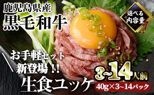 
            ＜内容量・配送時期が選べる＞鹿児島県産黒毛和牛ユッケ3～14人前(40g×3～14パック) 国産 ユッケ 黒毛和牛【カミチク】A229
          