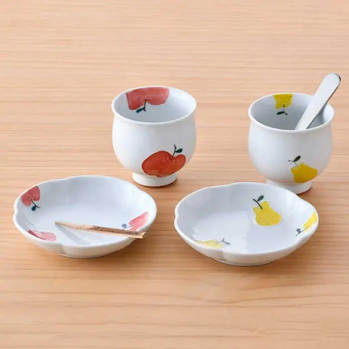【波佐見焼】りんご・ラフランス ミニ コップ 湯呑 小皿 セット 食器 皿 【松幸陶芸】 [HB46] 波佐見焼