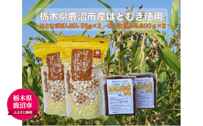 はとむぎ みそ・はとむぎ ぽんぽん詰合せ はとむぎ みそ600g×2 はとむぎ ぽんぽん 55g×2 味噌 みそ お菓子 スナック 駄菓子 伝統菓子 