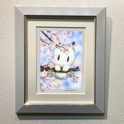 ふるさと納税 奈良市 芳岡ひでき　インチ版画『桜の木にラブちゃん乗っかかる』 |  | 02