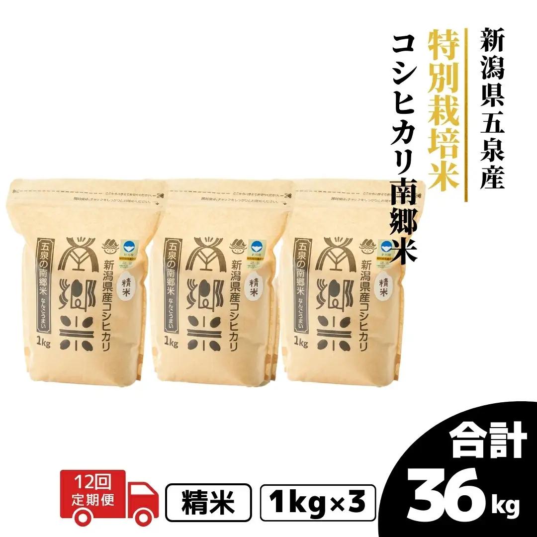 【定期便12回】コシヒカリ 3kg(1kg×3袋)×12回 特別栽培米 こしひかり | 新潟県 五泉市 コシヒカリ
