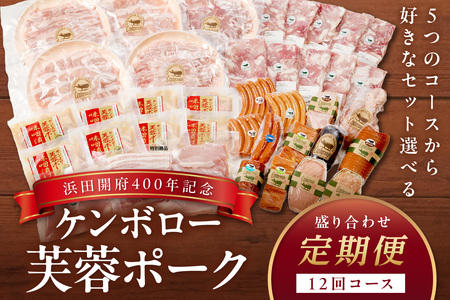 【DLGコンテスト2024金賞受賞】【定期便】【浜田開府400年記念】ケンボロー芙蓉ポーク盛り合わせ12回コース 定期 12回 盛り合わせ 肉 豚肉 ハム ベーコン ウインナー しゃぶしゃぶ 焼肉 【002_1957】