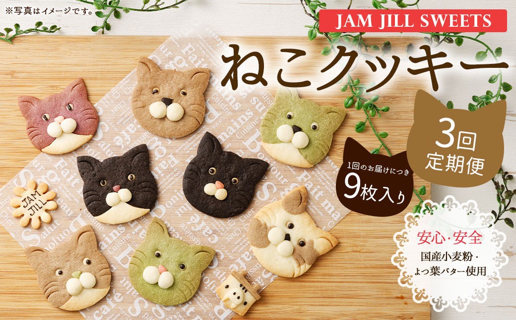 
                  【3回定期便】【詰め合わせ】【ギフト】JAM JILL SWEETS　ねこクッキーセット（9枚入り） 詰め合わせ スイーツ 洋菓子 ネコ ねこ ギフト プレゼント 手作り クッキー セット お菓子 菓子 9枚 定期便
                