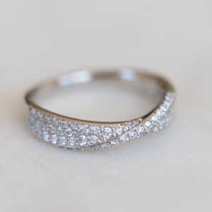 ダイヤモンドリボン型PT950リング69pc total0.44ct 【S-5725】