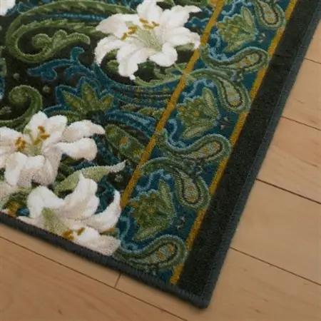 日本製 廊下カーペット 65cm×340cm 【ユリ柄】 滑り止め加工 (グリーン)【1264336】