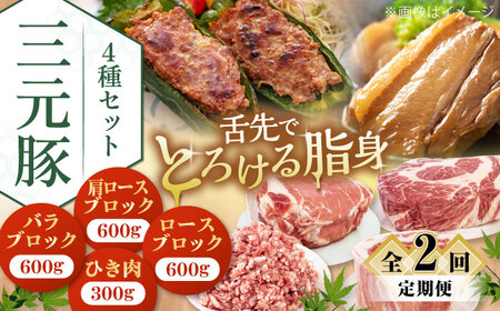 【全2回定期便】 三元豚 ロース・バラ・肩ロースブロック各600g・ひき肉計600g（300g×2パック） 《喜茂別町》【平田牧場】 肉 豚肉 ブロック ステーキ ステーキ用 ロース ロースステーキ[AJAP050]