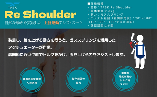 TASK Re-shoulder　上肢リハビリテーション用　外骨格ロボット　アシストスーツ　上肢トレーニング　上肢ロボット　企画開発協力；医療法人友紘会西大和リハビリテーション病院_イメージ2