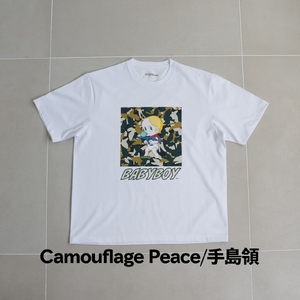 ＜新登場＞VOICE GATHERING アートプリントT-Shirt(Camouflage Peace・Mサイズ・1枚) Tシャツ 半袖 トップス ホワイト 白 クルーネック M L サイズ アート