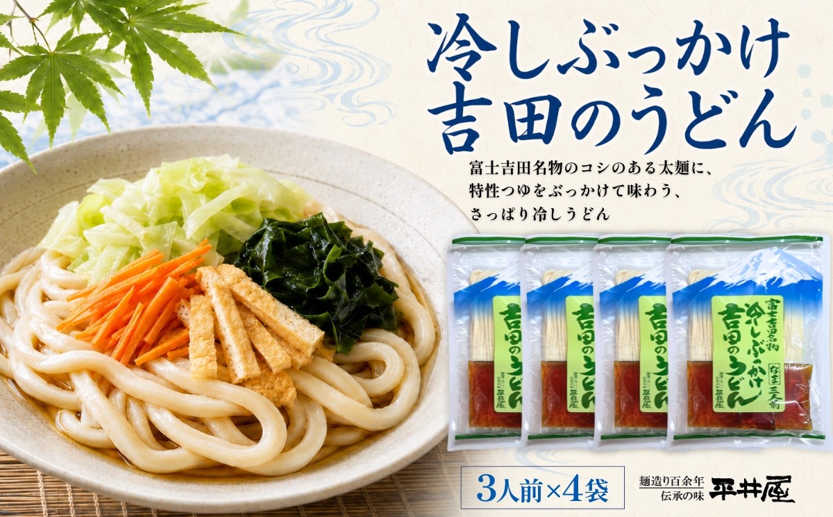 
                  【期間限定】冷しぶっかけ吉田のうどん3人用平袋 ×4パック【平井屋】冷やし麺　冷やしうどん　ご当地麺　うどん
                