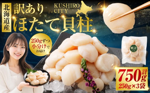 【訳あり】北海道産 ほたて貝柱 250g×3袋 750g ふるさと納税 帆立