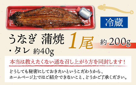【冷蔵でお届け】 国産 うなぎ 蒲焼 1尾 約 200g タレ 付 [A-087003]