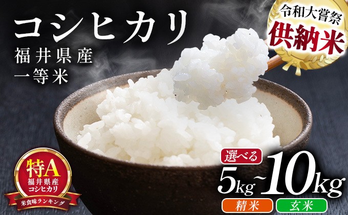 
                  数量限定【令和8年産】福井県産 コシヒカリ 一等米 精米 or 玄米 5kg または10kg [101-a004/101-a005]
                