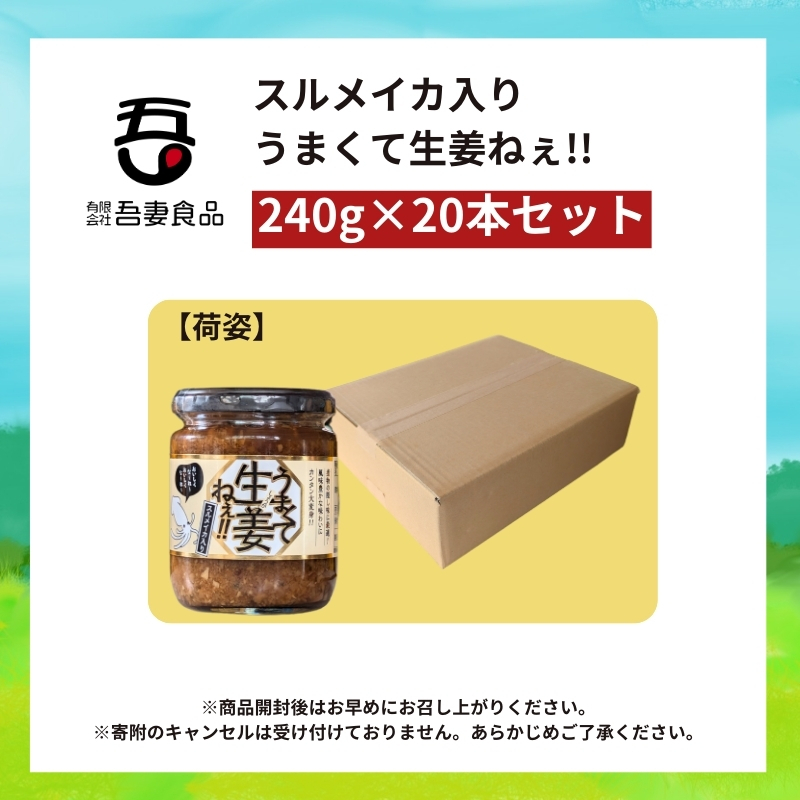 スルメイカ入りうまくて生姜ねぇ!!20本セット 【しょうが 国産 醤油漬け するめいか ごはんのお供 お弁当 調味料 おつまみ 肴 薬味 隠し味 猪苗代町 福島県】_イメージ4