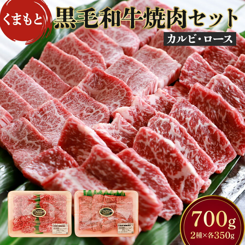 【ふるさと納税】くまもと黒毛和牛 焼肉 セット 合計700g 2種(カルビ焼肉 ロース焼肉) 黒毛和牛 和牛 牛肉 牛 カルビ ロース セット 焼き肉 BBQ 食べ比べ 熊本県産 九州産 国産 冷凍 送料無料