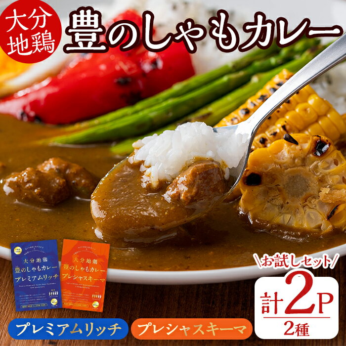 【ふるさと納税】大分地鶏豊のしゃもカレー「プレミアムリッチ」「プレシャスキーマ」 お試しセット(合計2個)チキンカレー 鶏肉 鳥肉 とり肉 地鶏 胸肉 ムネ肉 レトルト 簡単調理【112400101】【天峯ファーム】