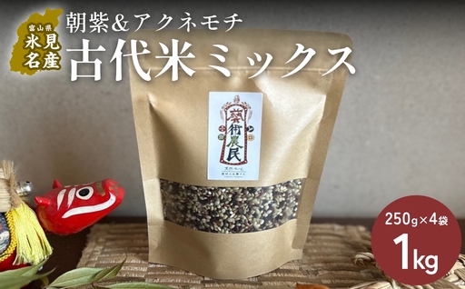 【交響するお米】［古代米ミックス］自然栽培 朝紫&アクネモチ 250g×4袋（ 令和7年産 ） 富山県 氷見市 |  移住農家が里山から直送 米 古代米 紫黒米 緑米