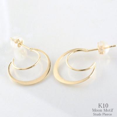 ふるさと納税 中央市 K10　三日月　スタッドピアス　イエローゴールド