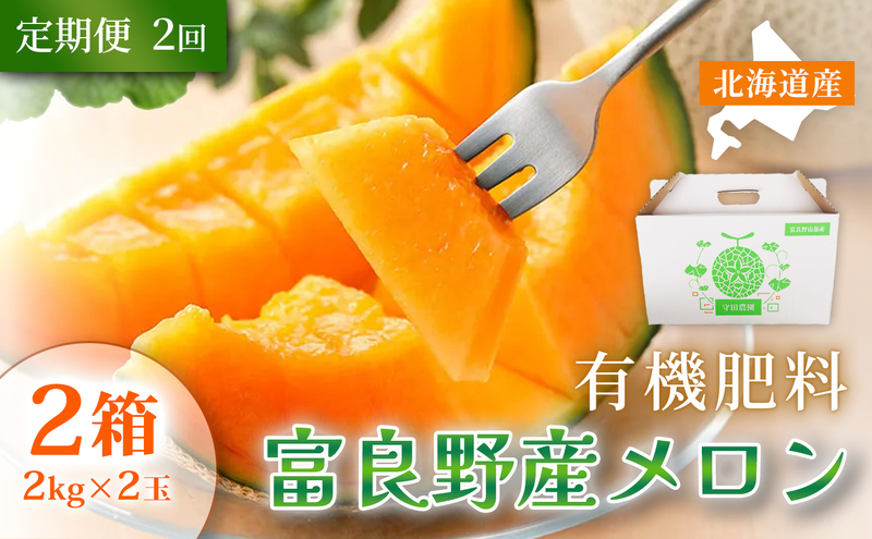 【定期便2ヵ月】糖度15度以上 赤肉メロン 富良野産 特秀品メロン 2kg×2玉 2箱 計8kg×全2回｜北海道富良野市 7～8月発送 贈答用 ギフト プレゼント メロン 赤肉メロン 富良野メロン 果物 フルーツ とろける甘さ 夏季限定
