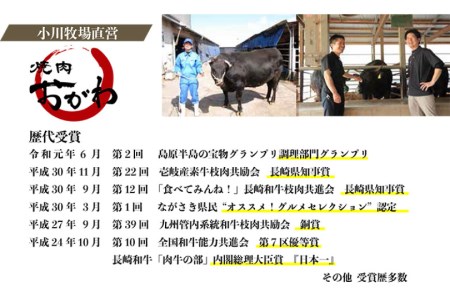 定期便 12回 牛肉 雲仙育ち おがわ牛 A5 特選 ロース 極厚焼肉 総計8.4kg(700g×12回) 黒毛和牛 冷凍 / 焼肉おがわ / 長崎県 雲仙市
