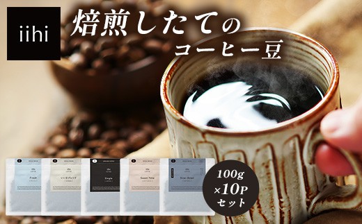 【ふるさとロースターが焙煎したてをお届け！】iihiコーヒー コーヒー豆 100g×10P セット 常温｜コーヒー 珈琲 コーヒー豆 ブレンドコーヒー 自家焙煎 詰め合わせ 飲み比べ 中深煎り 焙煎 ギフト プレゼント デカフェ ノンカフェイン NORM&HANCE株式会社 宮崎県 諸塚村 NH-06