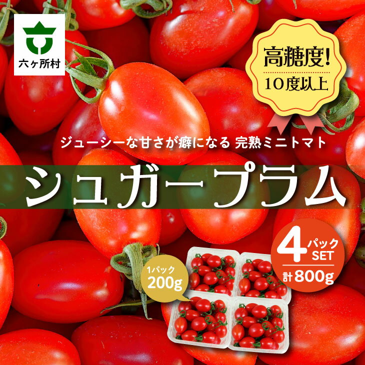【ふるさと納税】青森県六ヶ所村産トマト シュガープラム 800g（200g×4P） 野菜 国産 ミニトマト サラダ パスタ 旬 新鮮 甘い グルメ お取り寄せ ギフト 訳あり お歳暮 返礼品 六ヶ所村 青森 送料無料 【あおもり花工房】