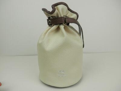 F-58　本革巾着バッグ※オフホワイト／ブラウン