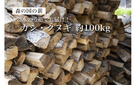 森の国の薪 約100kg（カシ、クヌギ）  20kg×5箱 長さ約30cm 広葉樹 まき 木 木材 薪ストーブ ストーブ 薪割り 割り薪 アウトドア キャンプ キャンプ用品 焚き火 焚火 暖炉 インテリア 国産 愛媛県 松野町 【えひめの町（超）推し！（松野町）】（358）